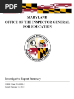 Maryland Office of The Inspector General For Education Investigative Report Summary