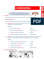 La Homonimia para Sexto Grado de Primaria