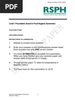 Level 1 Foundation Award in Food Hygiene Awareness: Examination Paper