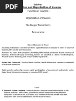 Function of Insurers Organization of Insurers The Merger Movement Reinsurance