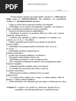 Questionario para Diagnostico de Disortografia