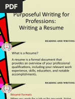 Purposeful Writing For Professions: Writing A Resume