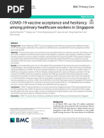 COVID-19 Vaccine Acceptance and Hesitancy Among Primary Healthcare Workers in Singapore