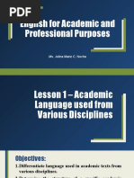 Lesson 1 - Academic Language Used From Various Disciplines