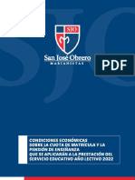 Condiciones Económicas Sobre La Cuota de Matrícula Y La Pensión de Enseñanza Que Se Aplicarán A La Prestación Del Servicio Educativo Año Lectivo 2022