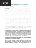 Ecuador, Privatizaciones en Marcha