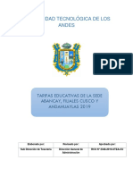 Tarifas Educativas de La Sede Abancay Filiales Cusco y Andahuaylas 2019