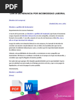 Carta de Renuncia Por Incomodidad Laboral