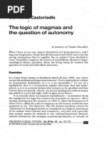 1994 - Castoriadis - The Logic of Magmas and The Question of Autonomy