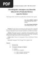 El Trabajador Extranjero en El Derecho Laboral de La Península Ibérica: Aspectos Básicos