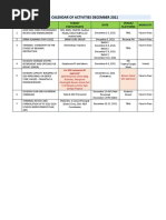 Calendar of Activities - December 2021