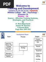 Welcome To Training and Development: Lecture 21,22-23.12.22 Mithibai College - MA - Psychology - Semester IV