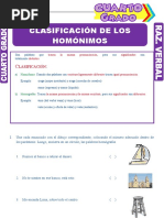 Clasificación de Los Homónimos para Cuarto Grado de Primaria