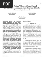 Working Cultural Values and Social Capital The Influence On Entrepreneurial Behavior of Sonder Community in Indonesia