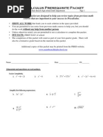 Precalculus Prerequisite Packet