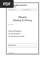 Movers Reading and Writing Question Paper 102