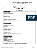 BVB Vidyashram Pratap Nagar, Jaipur Session 2022-23 Syllabus - Term-II Class - XI English