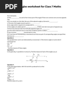 Lines and Angles Worksheet For Class 7 Maths