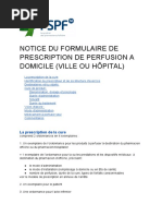 Notice Du Formulaire de Prescription de Perfusion A Domicile Ville Ou Hopital