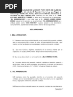 Contrato de Arrendamiento de Licencia de Alcohol