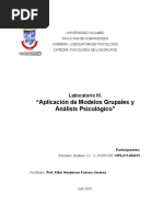 Laboratorio III. Aplicacion de Modelos Grupales y Analisis Psicologico