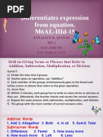 MATH 6 Q3 WK 4 DAY 4 Differentiates Expression From Equation ANNALICE R. QUINAY