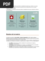 Masa Volumen Densidad, Estados de La Materia, Cambios Fisicos y Quimicos