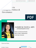 Introduction To Philippine Politics & Governance: Jasmin M. Padua, Mps Institute of Public Policy & Governance