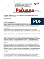 Aprueban Ordenanza Que Regula La Gestión Integral de Residuos Sólidos Municipales en El Distrito