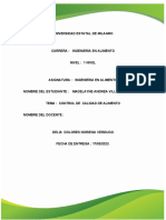 Tarea de Control de Calida de Ingenieria en Aliemento