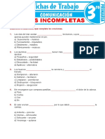 Oraciones Incompletas para Tercer Grado de Primaria