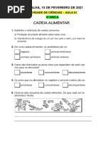 Aula 01 - Ciências - Cadeia Alimentar - Atividade