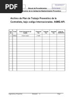 Archivo de Plan de Trabajo Preventivo de La Contratista Segun Codigos Internacionales ASME-API