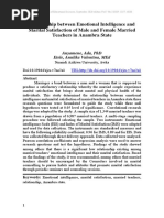 Relationship Between Emotional Intelligence and Marital Satisfaction of Male and Female Married Teachers in Anambra State