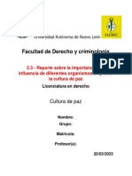 Reporte Sobre La Importancia y La Influencia de Diferentes Organismos en Pro de La Cultura de Paz