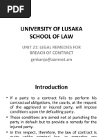 University of Lusaka School of Law: Unit 21: Legal Remedies For Breach of Contract Gmkanja@zamnet - ZM