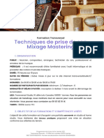 Programme Formation Les Techniques de Prise de Son Mixage Mastering