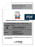 Fumarc 2018 Camara de para de Minas MG Auxiliar de Administracao Prova