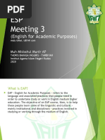 ESP Meeting 3: (English For Academic Purposes)