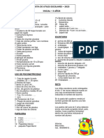 Lista de Utiles Escolares - 2023 Inicial - 3 Años: Uso Del Alumno