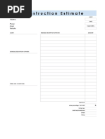 Itemized Construction Estimate Template