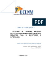 Derecho Mercantil Ii Escritura Sociedad Anonima Requisitos Sar y de Exportacion e Importacion. Rony