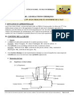 Theme: Les Reactions Chimiques Titre de La Leçon:Electrolyse Et Synthese de L'Eau