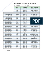 Jadwal Imam Tarawih Masjid Ibadurrahman: Tahun 2023 Masehi - 1444 Hijriah Ramadhan Hari Tanggal Imam Tarawih