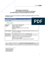 Procedures D'Inscription A L'Attention Des Candidats de Nationalite Etrangere Aux Formations Du Cnam en Presentiel en France