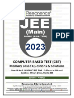 JEE Main 2023 April Session 2 Shift-2 (DT 08-04-2023) Physics