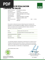 Certificado de Evaluacion Laboral de Salud: Folio: 0003006425