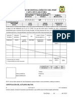 Ministerio de Defensa-Ejèrcito Del Perù Carta Declaratoria: DNI CIP