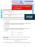 Multiplicación de Números Enteros para Quinto de Primaria