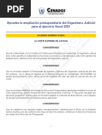 Aprueba La Ampliación Presupuestaria Del Organismo Judicial para El Ejercicio Fiscal 2021